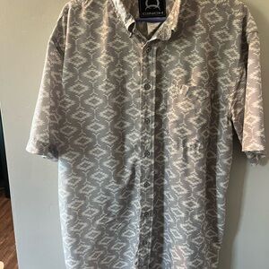 Cinch Men's Short Sleeve Button-Up Shirt - Light Gray Aztec Print